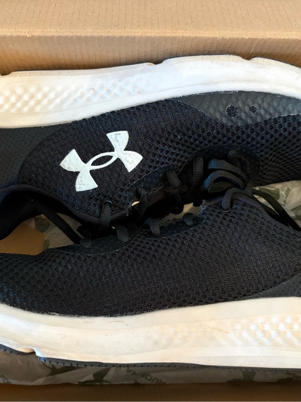 Under Armour Black and White Charged Pursuit 3